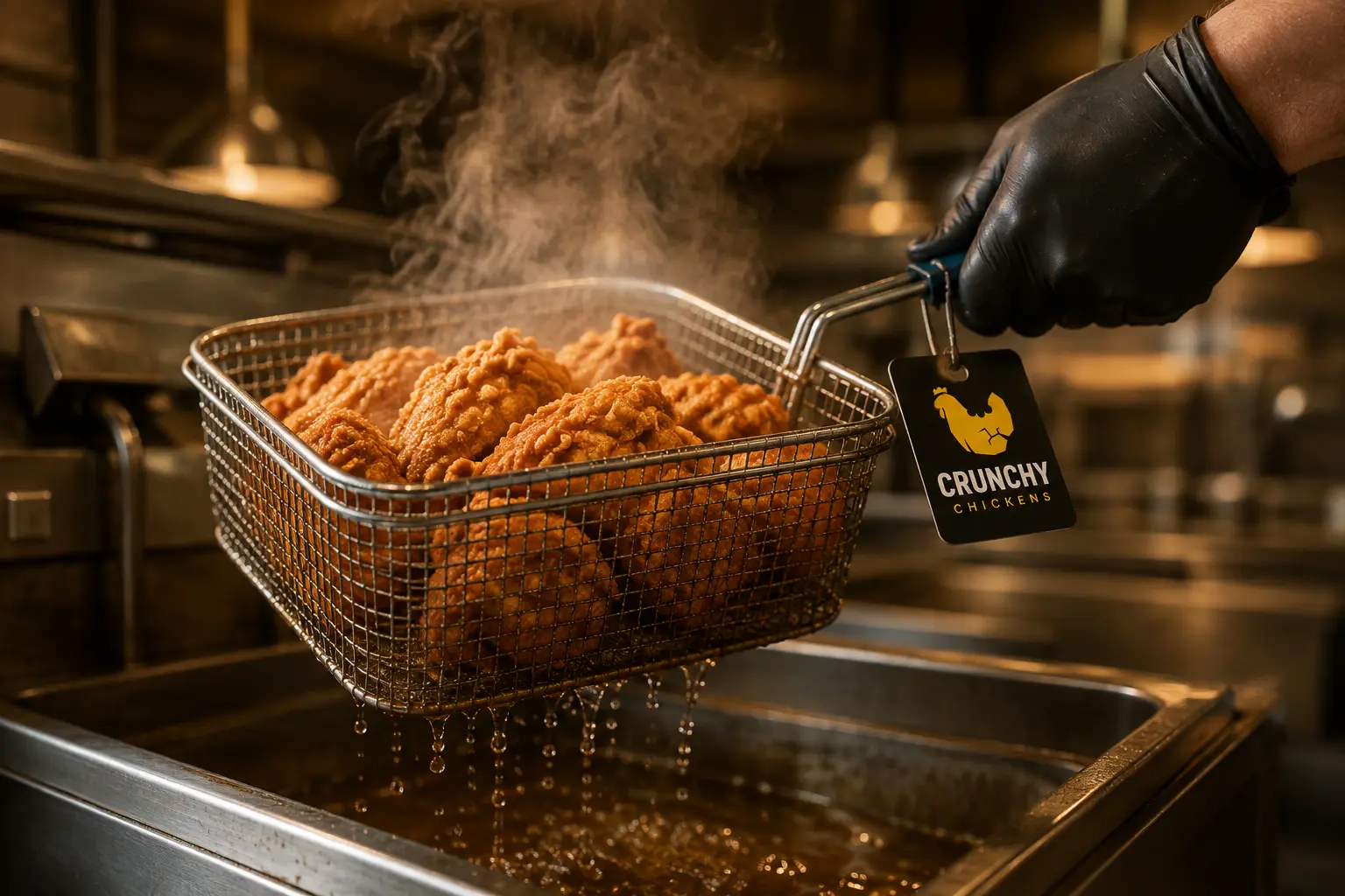 Crunchy Chickens'ın gerçek ürününün yağdan çıkarılma anı